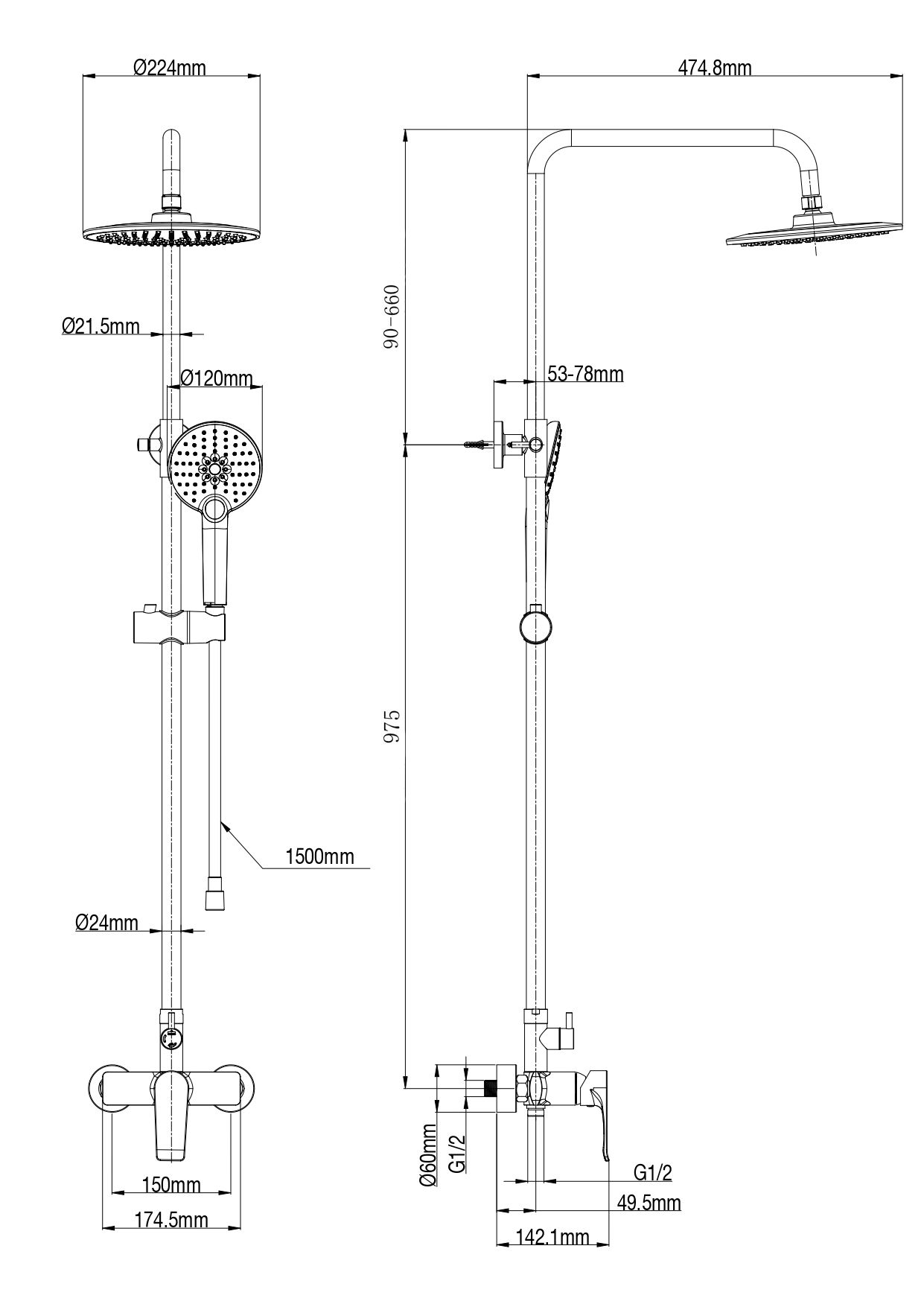 Душевая система wonzon & woghand blend, черный матовый (ww-a30103-mb)