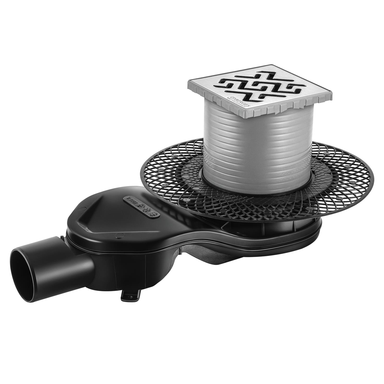 Трап berges водосток platz antik 100х100, матовый хром, s-сифон d50 h60 боковой