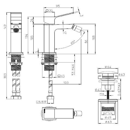Bossini aki z00708.073 смеситель для биде   черный матовый