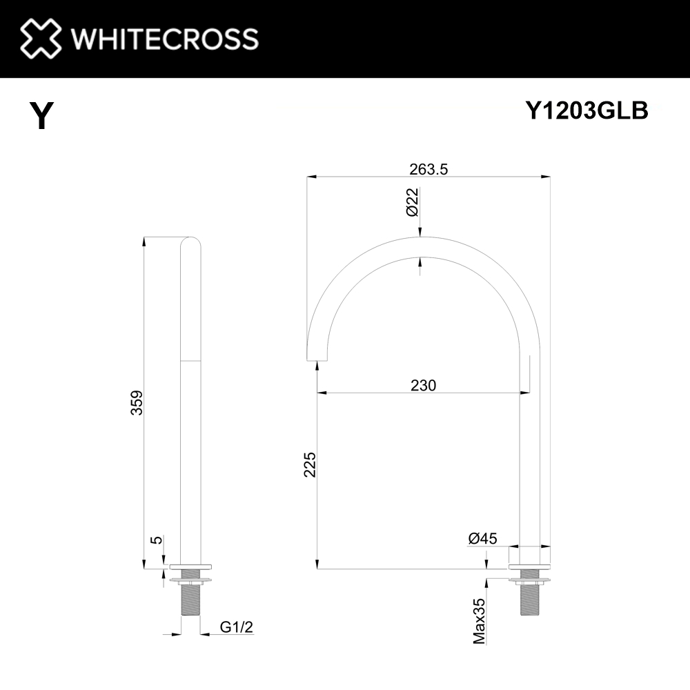 Излив отдельностоящий whitecross y1203glb (брашированное золото)