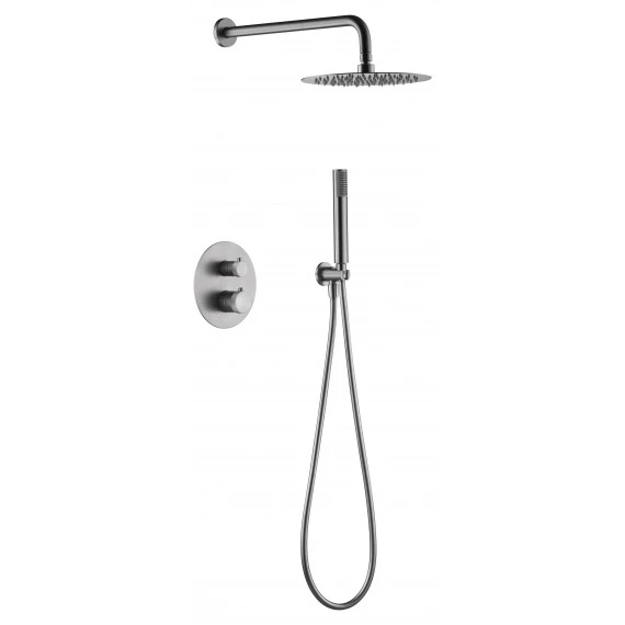 Смеситель для душа термостатический скрытого монтажа готовый комплект верхний душ ø25cm imex line gtd038/nq brushed nickel