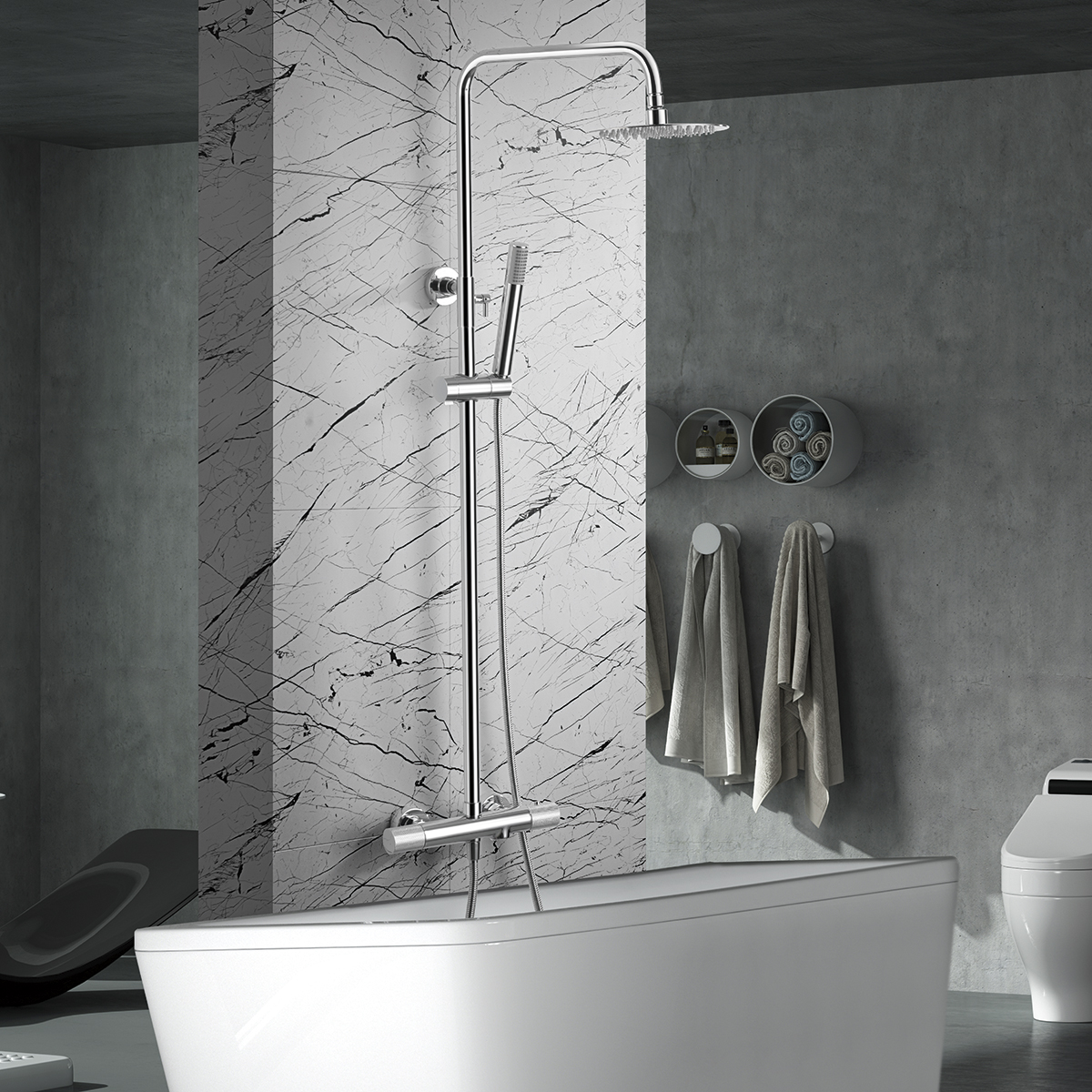 Душевая система термостатическая настенная для ванны/душа с изливом верхним душем и лейкой imex line btd038-b chrome