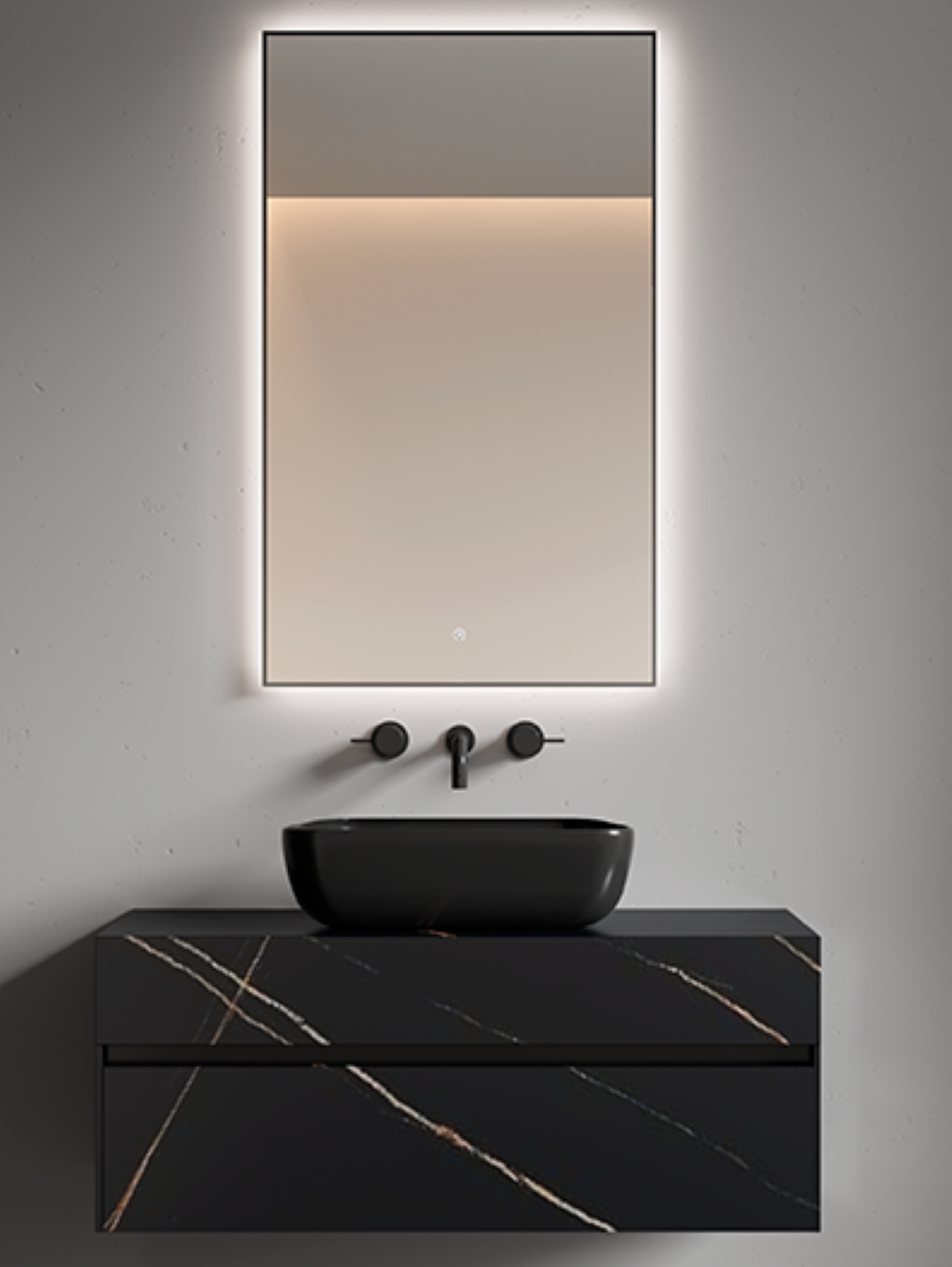 Вертикальное зеркало , мет. рама, подсв., сенсор, антизапотевание, 100*60, matt gold