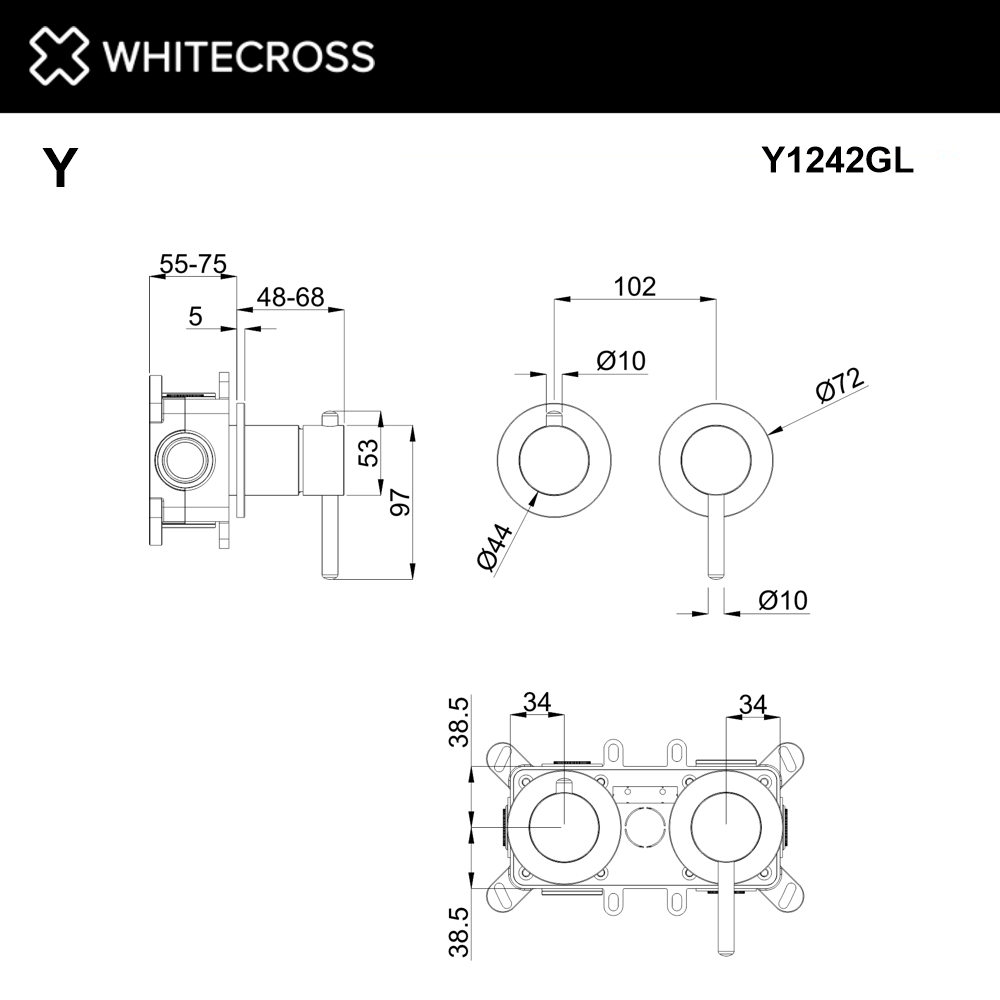 Смеситель скрытого монтажа на 2 потребителя whitecross y y1242gl (золото)