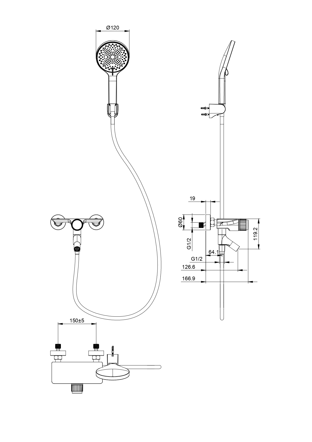 Смеситель для ванны с душем wonzon & woghand, темный графит (ww-fe05l221-bgg)