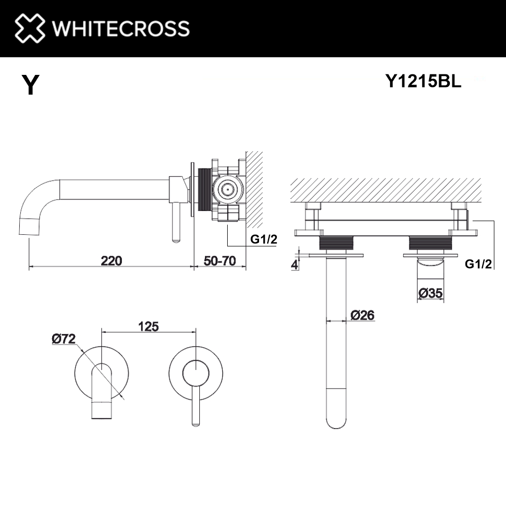 Смеситель для умывальника скрытого монтажа whitecross y y1215bl (черный мат)