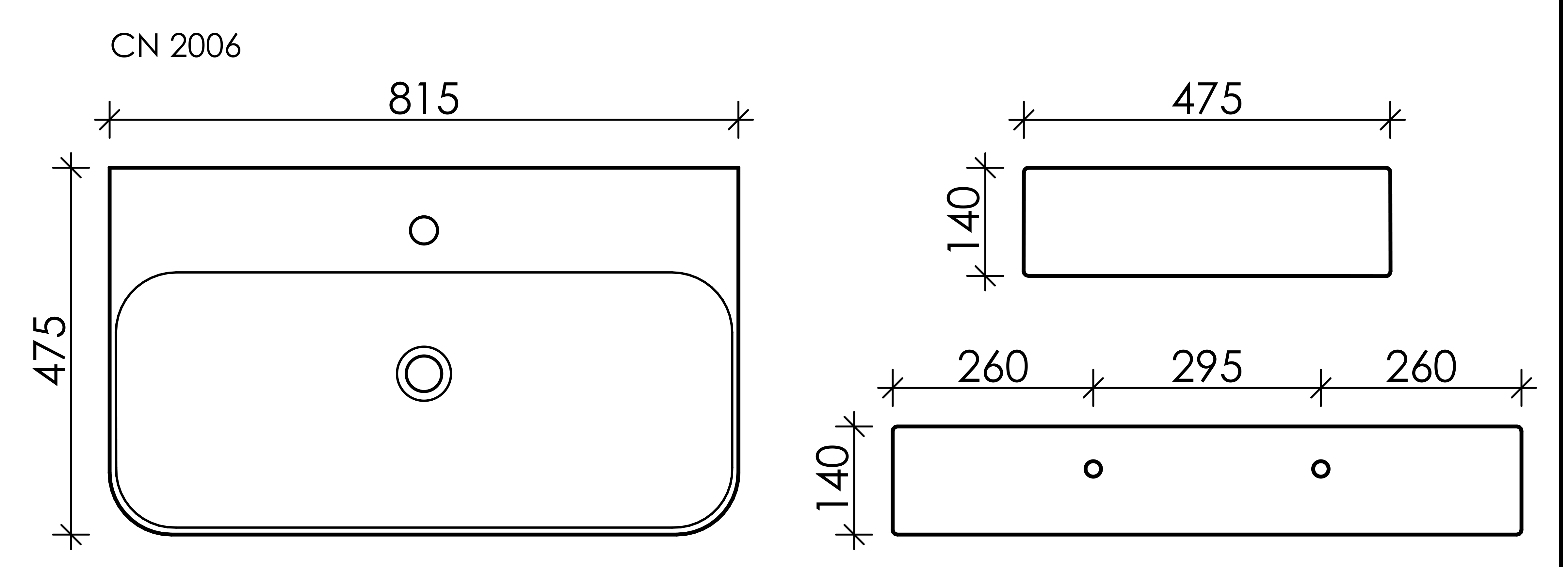 Умывальник aura с 1 отверстием для смесителя, без перелива 800x470x135мм