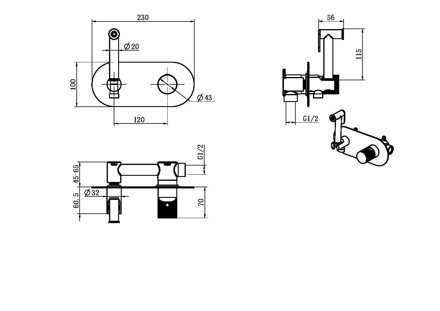 Гигиенический душ со смесителем  stick 127-bb.2 черный матовый boheme