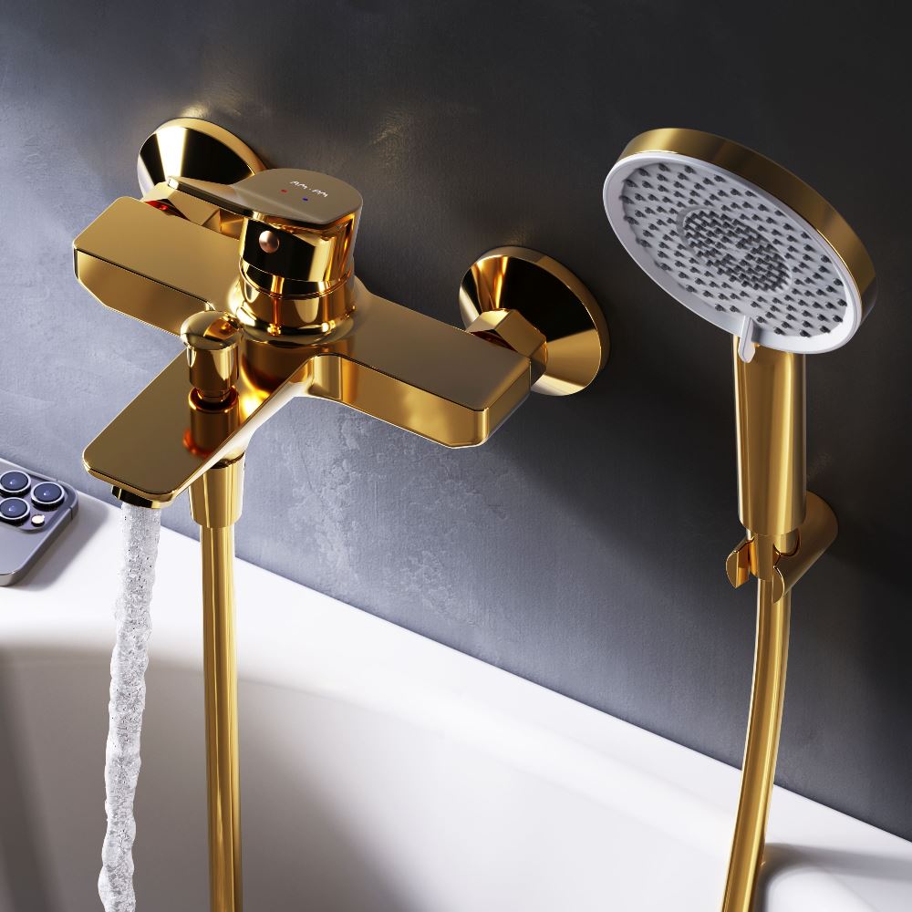 F85A15099 X-Joy, смеситель д/ванны/душа, душ.набор, золото