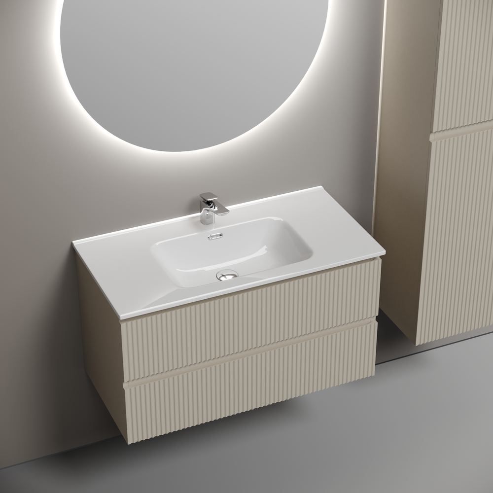 Тумба подвесная sancos snob r 890х445х500, c двумя ящиками оснащенными доводчиками, beige soft , арт.snr90ce