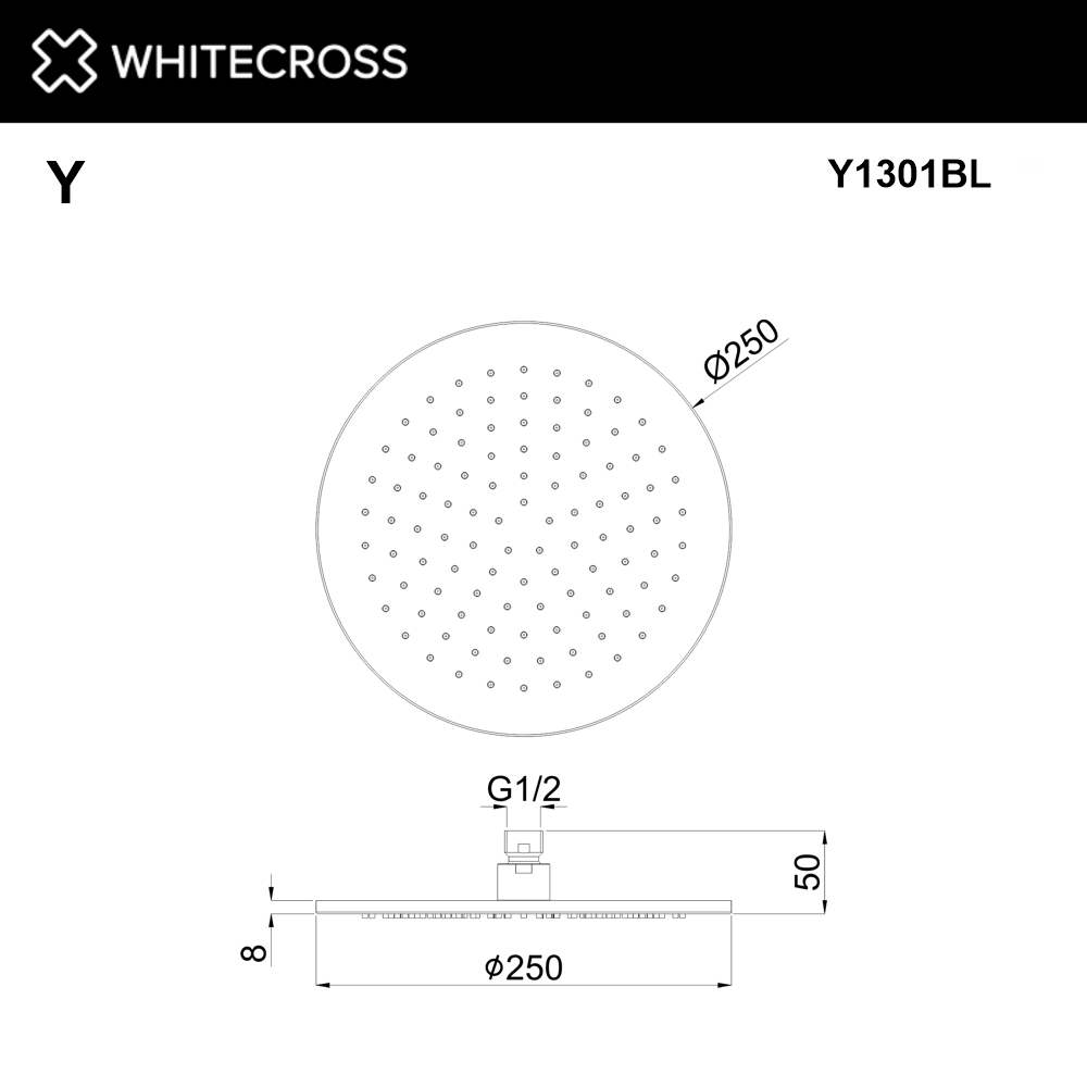 Верхний душ whitecross d=25 см y1301bl (черный мат)