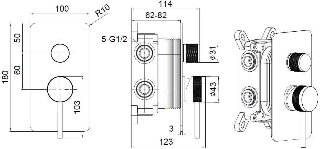 Смеситель для ванны Allen Brau Priority 5.31A11-00 (с внутренней частью, 3 выхода) хром