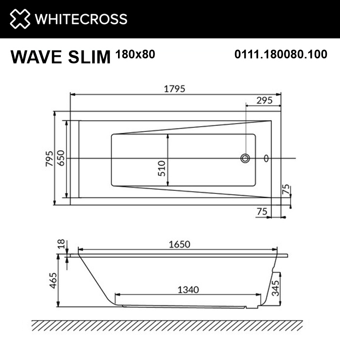 Ванна whitecross wave slim 180x80 акрил Ванна whitecross wave slim 180x80 акрил