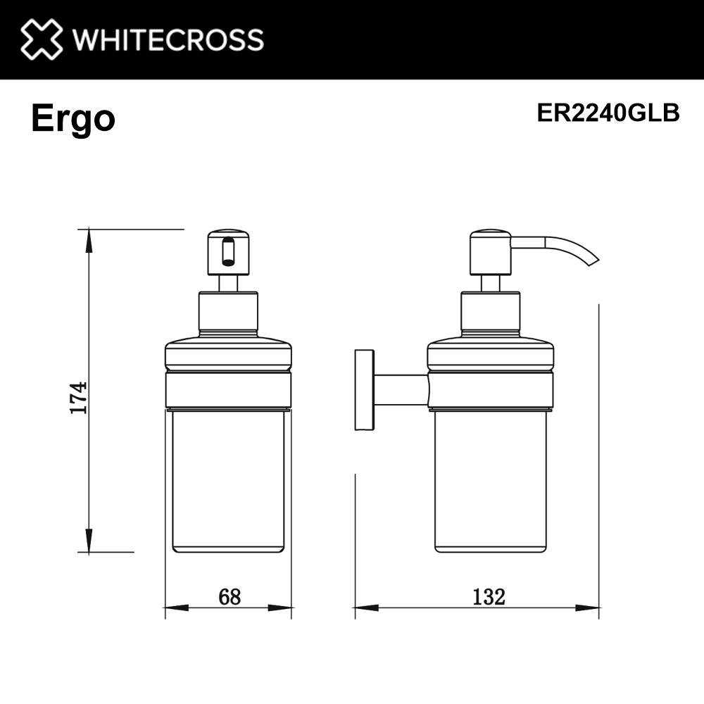 Дозатор для жидкого мыла подвесной whitecross ergo er2240glb (брашированное золото)