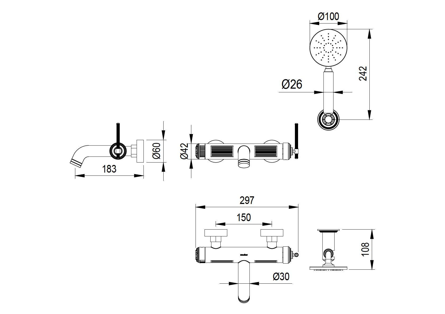Смеситель для ванны boheme eterna copper brushed
