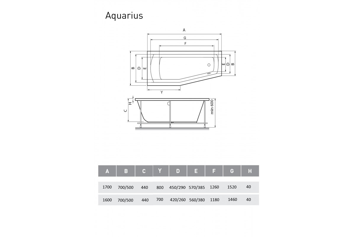 Ванна акриловая левосторонняя Relisan AQUARIUS Гл000013735, 160x70