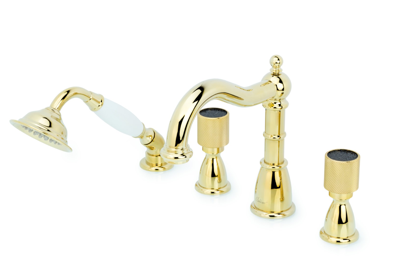 Смеситель врезной 4 отв. royal crystal black, золото_комплект