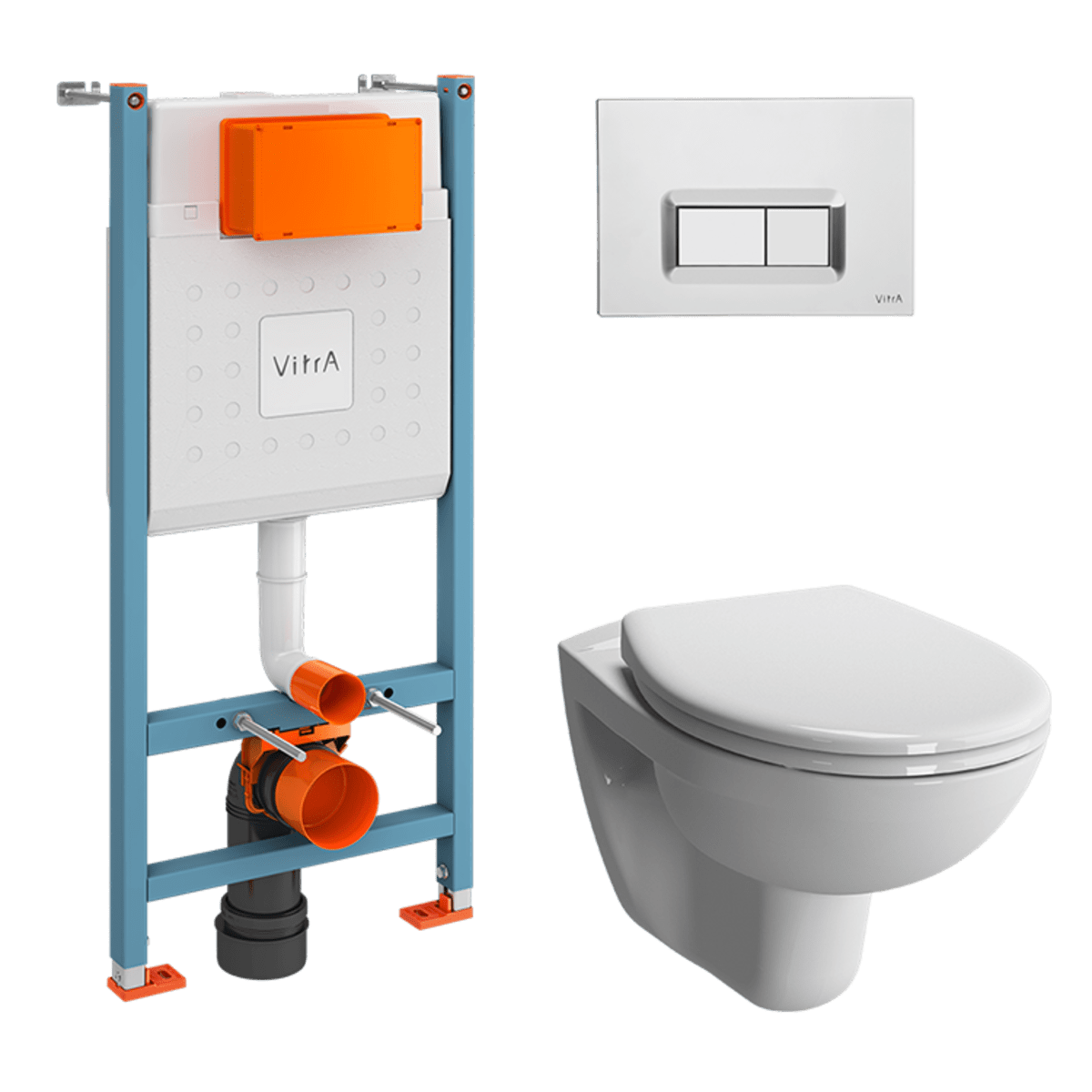 Инсталляция с унитазом VitrA Normus 9773B003-7200 комплект 4 в 1 с сиденьем микролифт цвет клавиши глянцевый хром