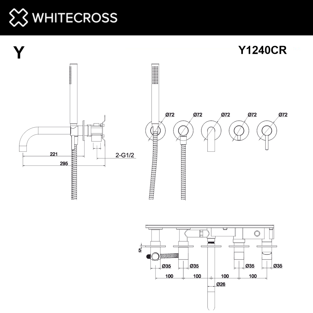 Смеситель для ванны скрытого монтажа whitecross y YSET1240CR (хром)