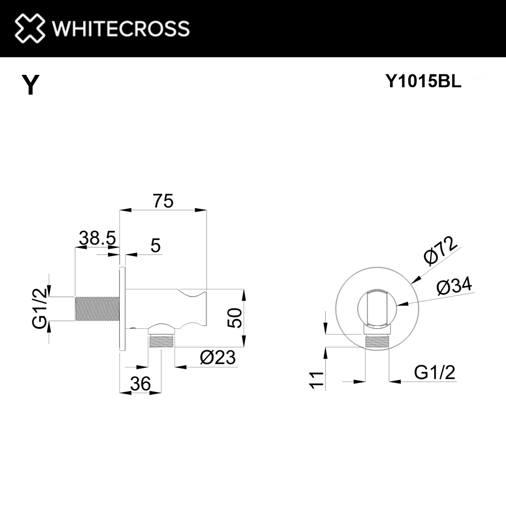 Угловой соединительный элемент с держателем лейки whitecross y1015bl (черный мат)