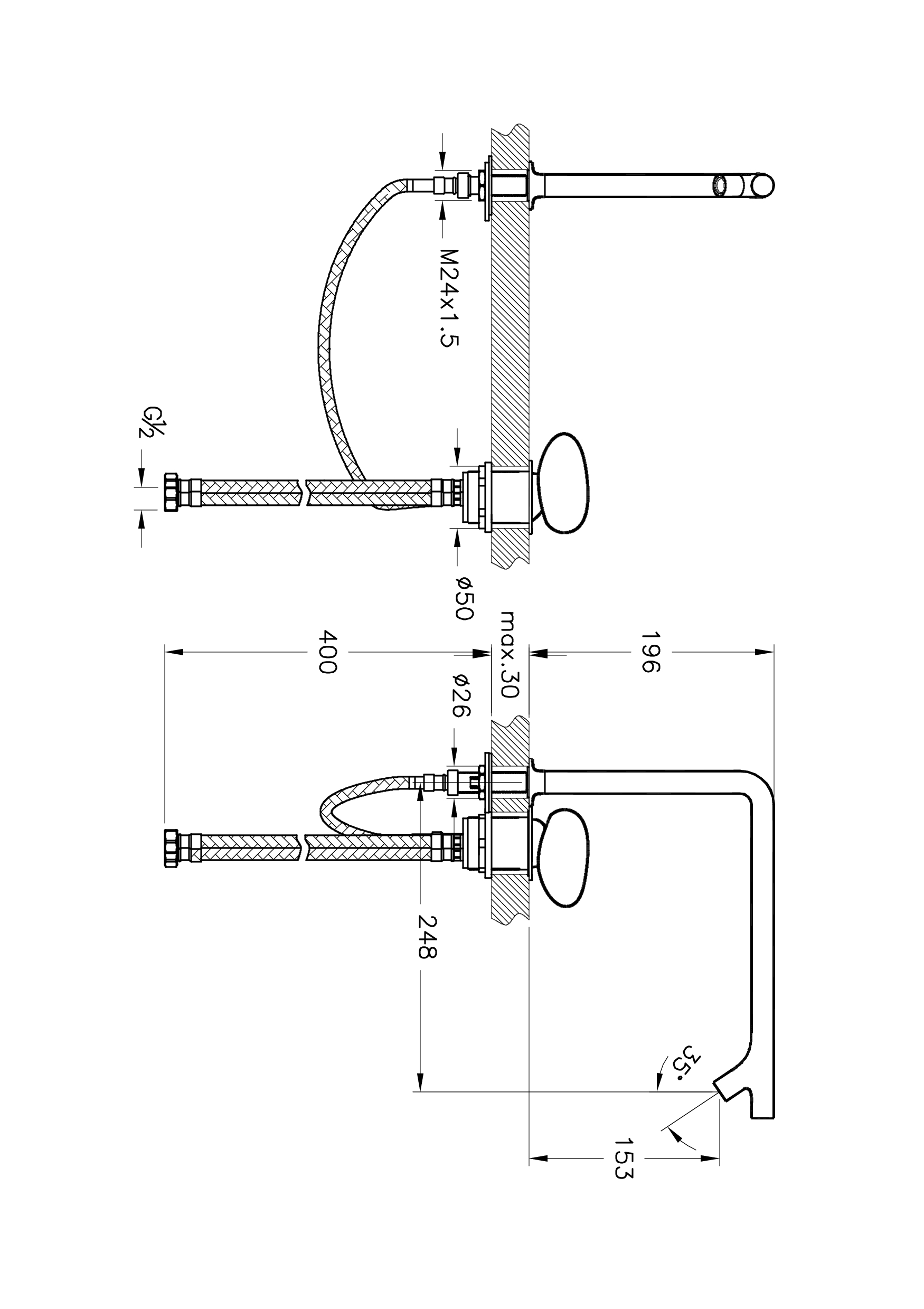 Встроенный смеситель для раковины istanbul с двумя отвертиями, хром