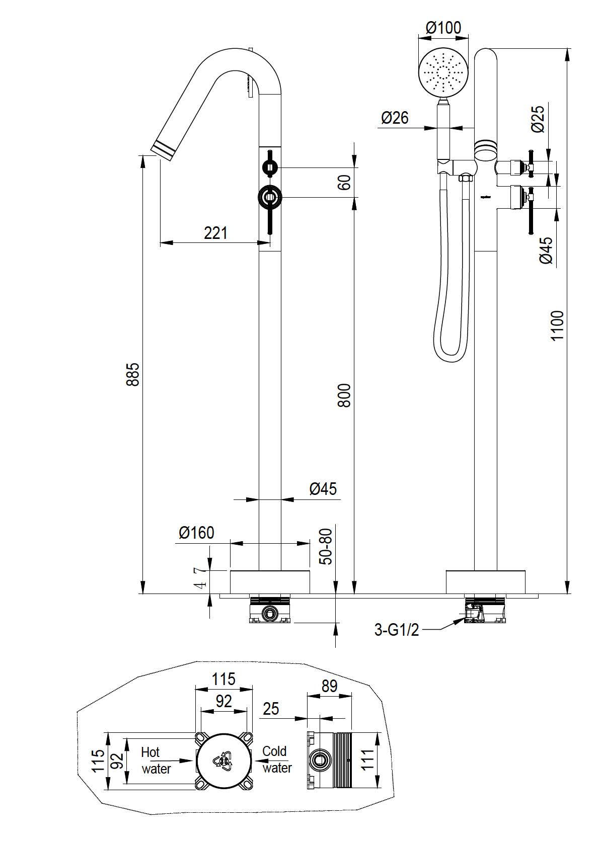 Смеситель напольный boheme eterna bronze