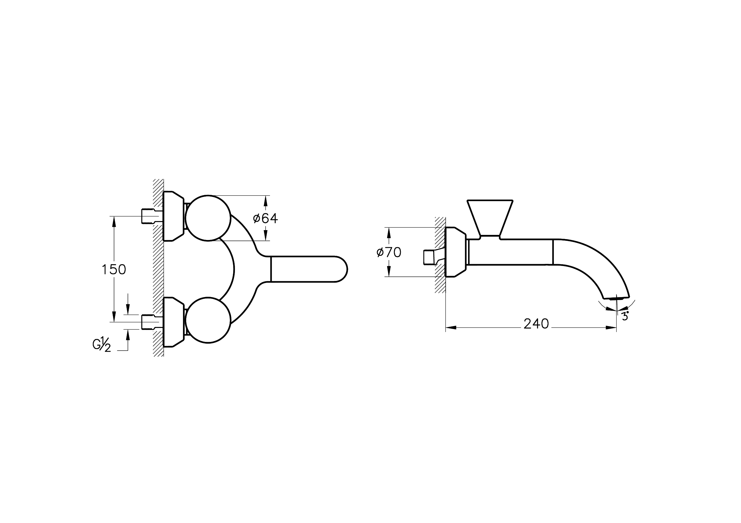 Настенный смеситель для раковины liquid с 2 отвертиями, хром