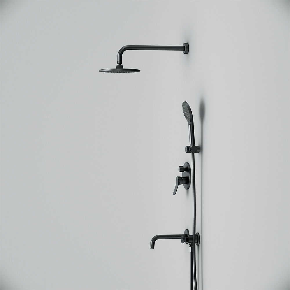 FB85A3RH32 X-Joy, набор: встроеный см-ль, излив, верхний душ 220 мм, ручн.душ, черный