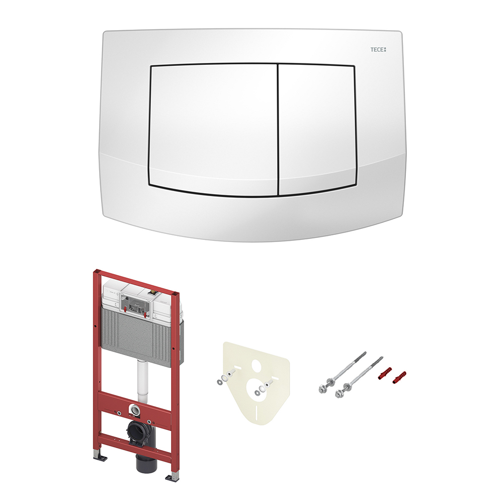 Комплект для установки подвесного унитаза: застенный модуль, пластиковая панель смыва teceambia, белая