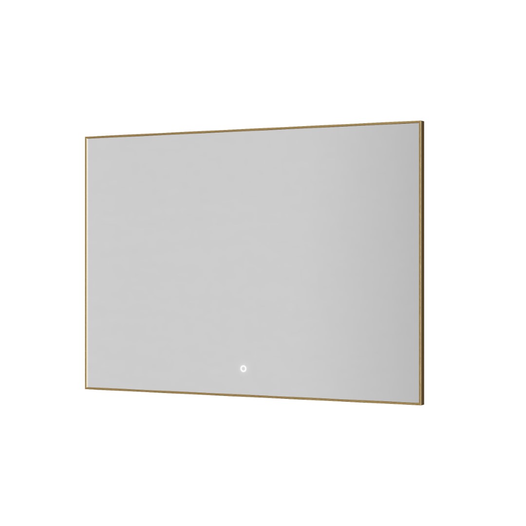 Прямоугольное зеркало , мет. рама, подсв., сенсор, антизапотевание, 100*70 matt gold