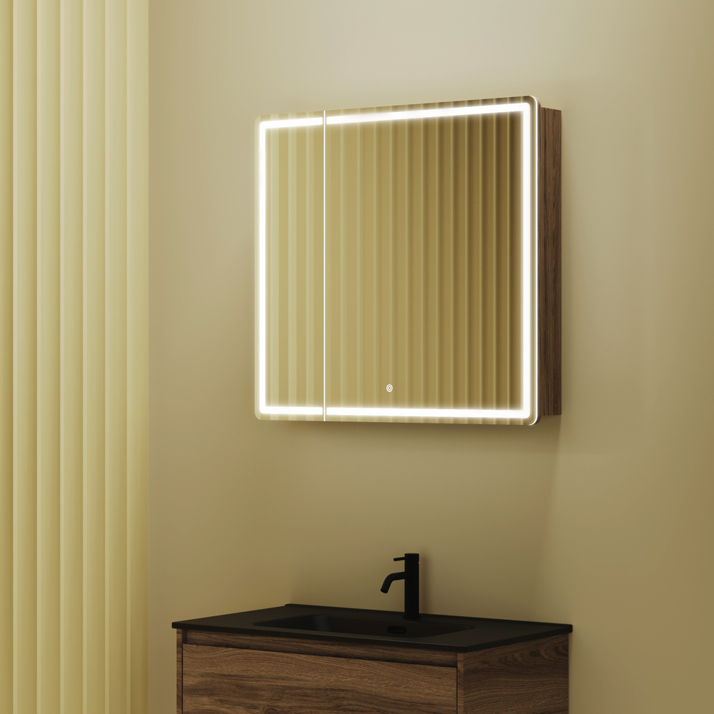 Зеркальный шкаф для ванной комнаты sancos mirror 790x150х740 мм, с led подсветкой, цвет дуб чарльстон, арт. mi80ech