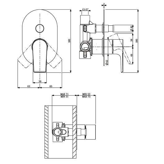 TVS10700200061 Liberty Однорычажный смеситель скрытого монтажа 2 потреб хром
