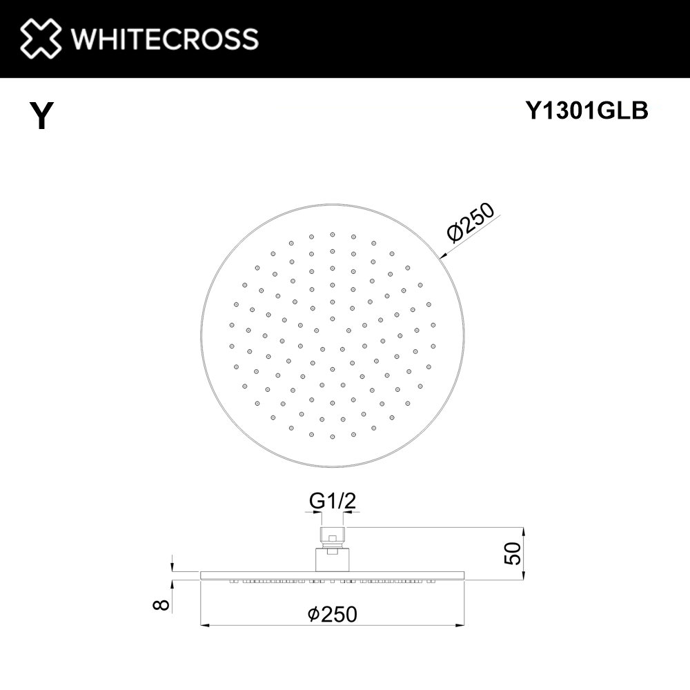 Верхний душ whitecross d=25 см y1301glb (брашированное золото)