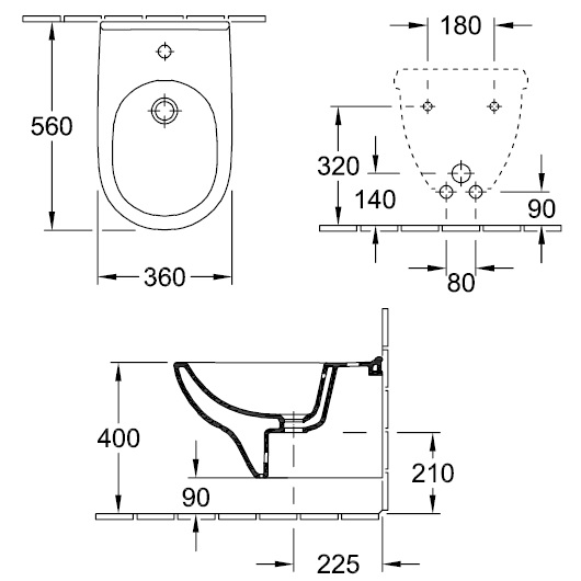 Биде, Villeroy&Boch, O'Novo, подвесной, шгв 360*560*310, цвет-альпийский белый