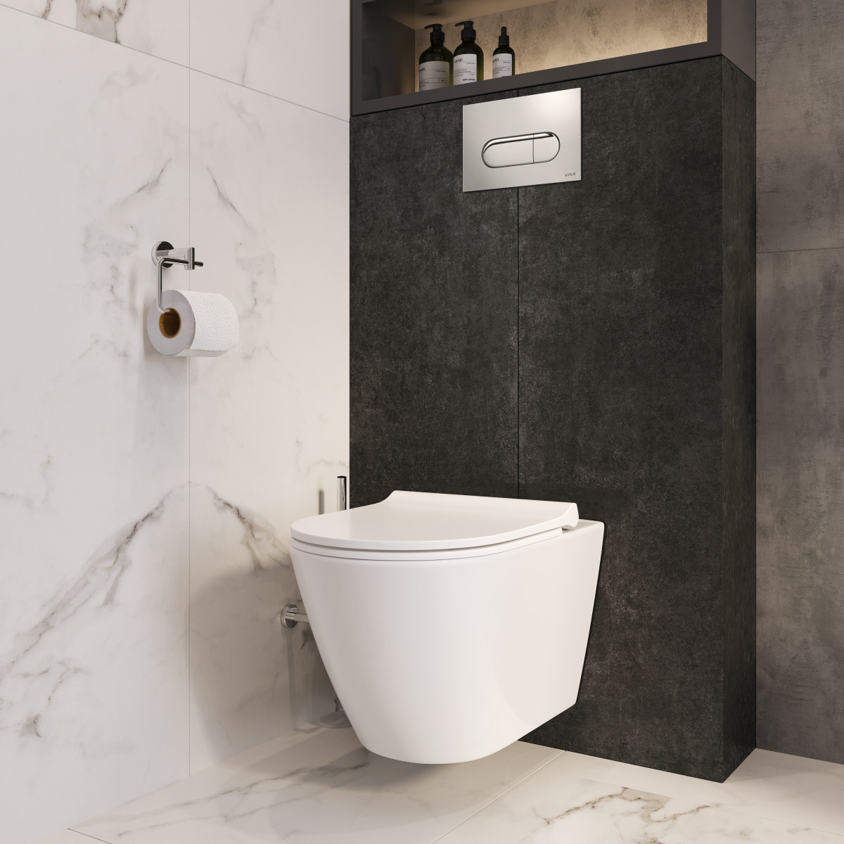 Инсталляция с унитазом VitrA Sanibelle 9878B003-7200 комплект 4 в 1 с сиденьем микролифт безободковый цвет клавиши глянцевый хром
