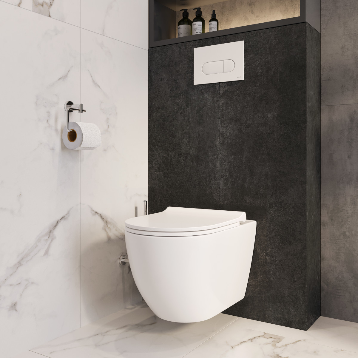 Инсталляция с унитазом VitrA Mia Round 9873B003-7201 комплект 4 в 1 с сиденьем микролифт безободковый цвет клавиши глянцевый хром