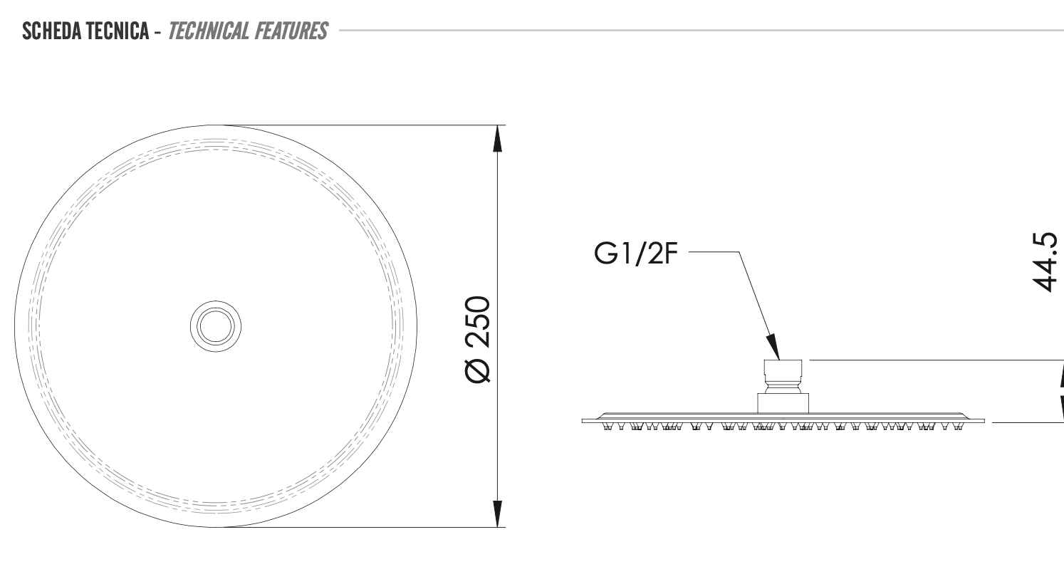 Верхний душ с шарнирным соединением 25 см daniel a578cm25