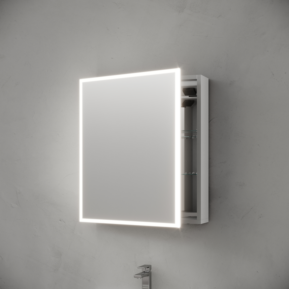 Зеркальный шкаф для ванной комнаты из алюминия sancos evoke 600x700х136 мм, с led подсветкой, арт. sc8060