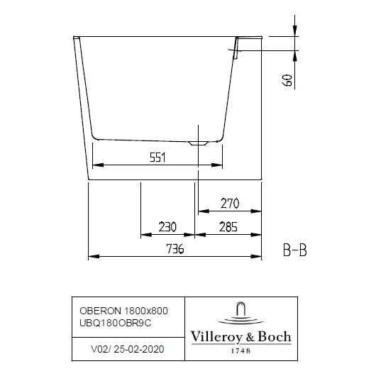 Ванна oberon 2.0 quaryl 1800x800x460 villeroy&boch