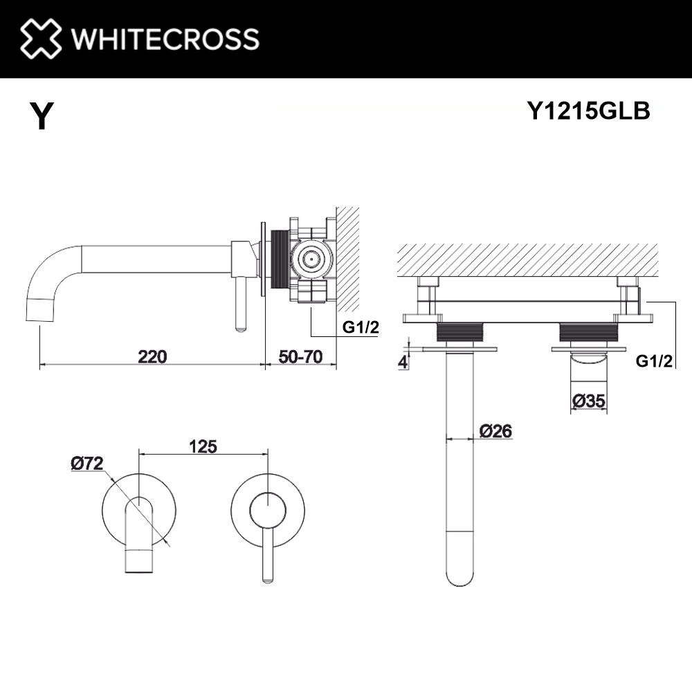 Смеситель для умывальника скрытого монтажа whitecross y y1215glb (брашированное золото)