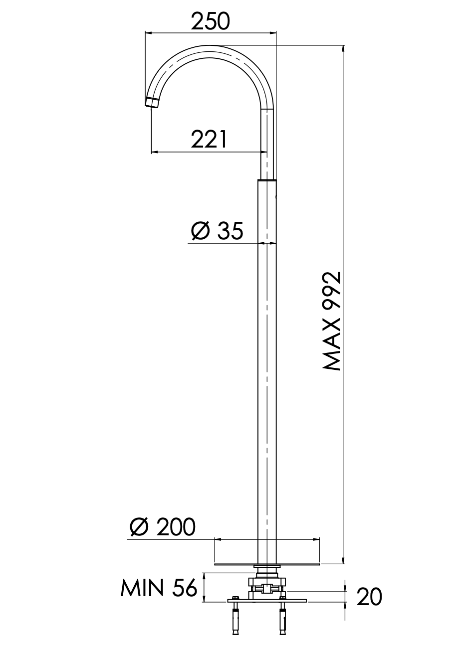Излив напольный daniel swing s204708dp, золото брашированное
