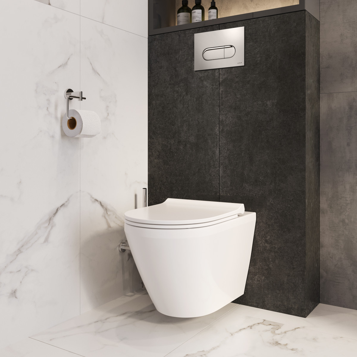 Инсталляция с унитазом VitrA Integra Round 9856B003-7205 комплект 4 в 1 с сиденьем микролифт безободковый цвет клавиши глянцевый хром