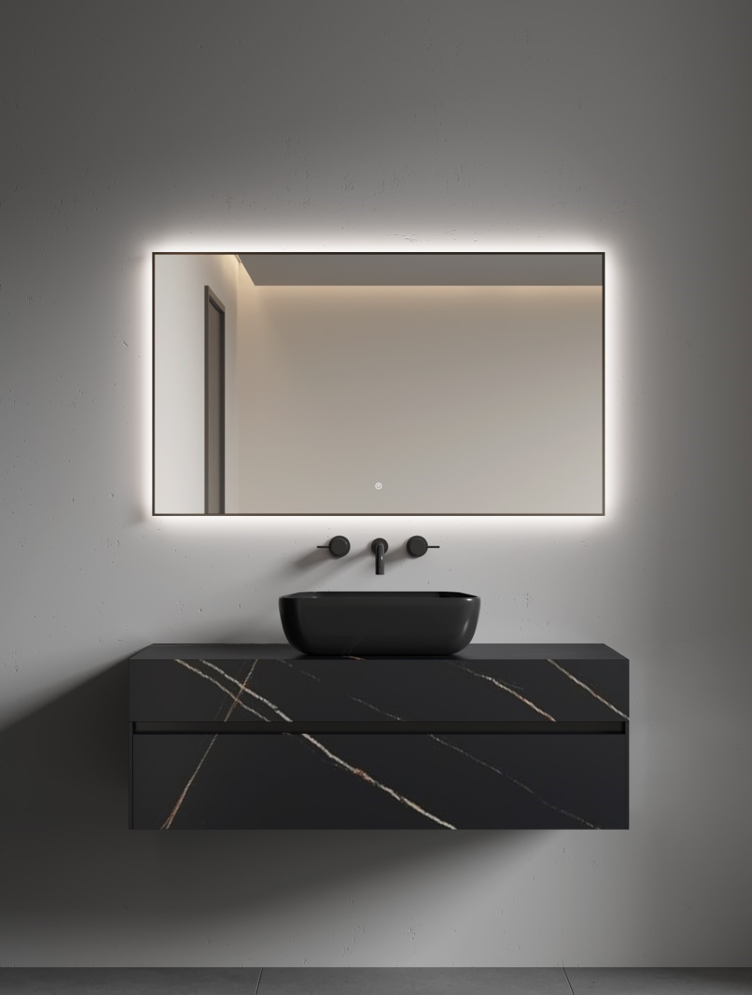 Прямоугольное зеркало , мет. рама, подсв., сенсор, антизапотевание, 120*70 matt gold