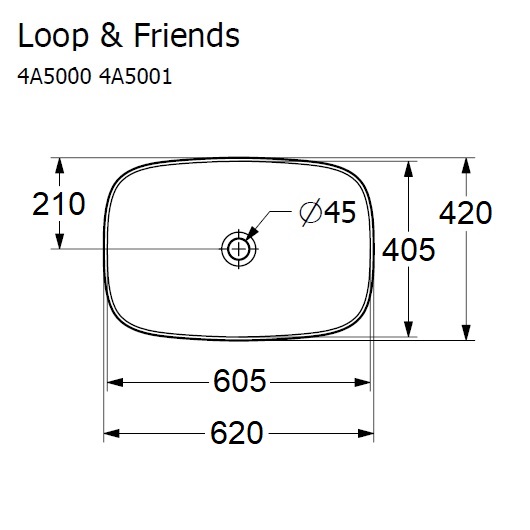 Loop & Friends Раковина для установки на столешницу, 620 x 420 x 120 mm,  (прямоугольная) Альпийский белый, с переливом