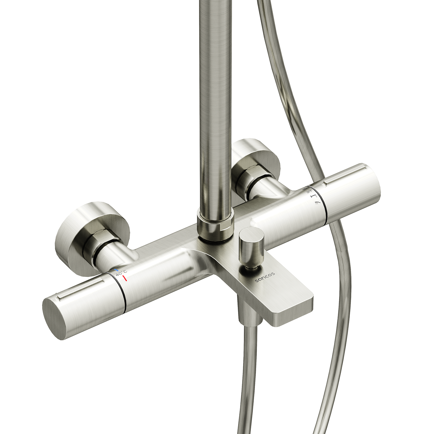 Душевая стойка с термостатом и изливом SANCOS Etna, брашированный никель, PVD покрытие, арт. SC9008BN
