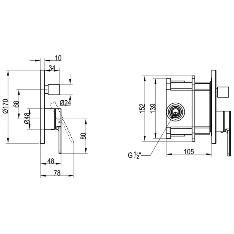 TVS10335300061 Architectura смеситель для душа с переключателем скрытый монтаж внешняя часть хром