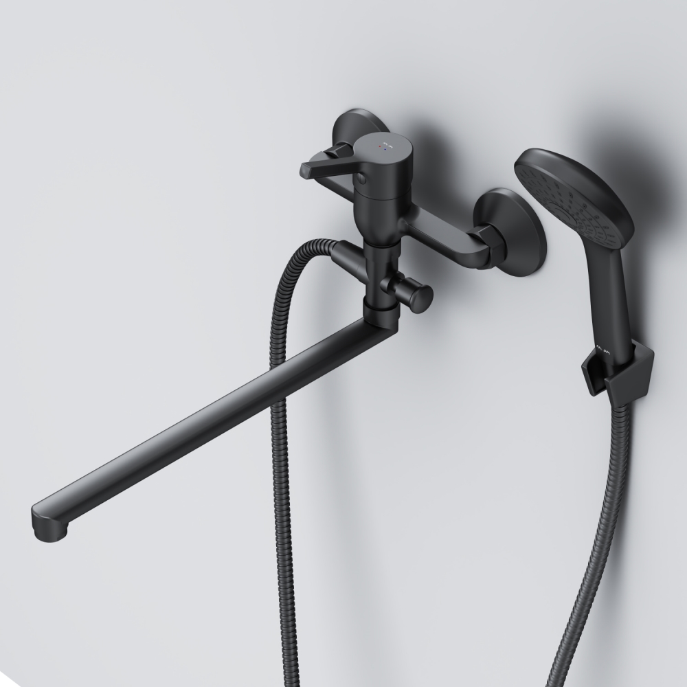 F85B90122 X-Joy S, смеситель д/ванны/душа, излив 325 мм, душевой набор, черн, шт.