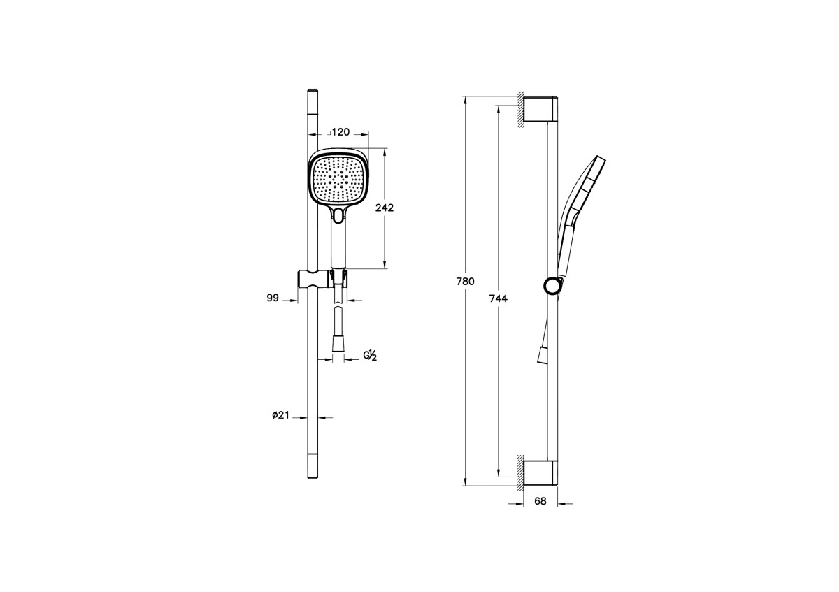 Душевая стойка VitrA Core Square A4591734EXP с ручным душем без смесителя брашированный никель