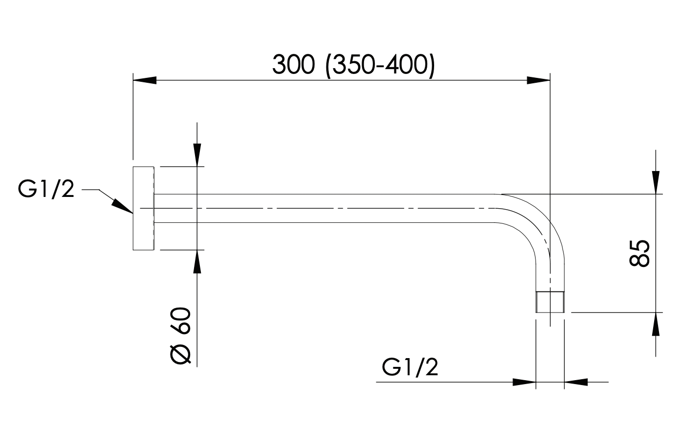 Кронштейн для верхнего душа 40 см remer 343l40xv, сталь
