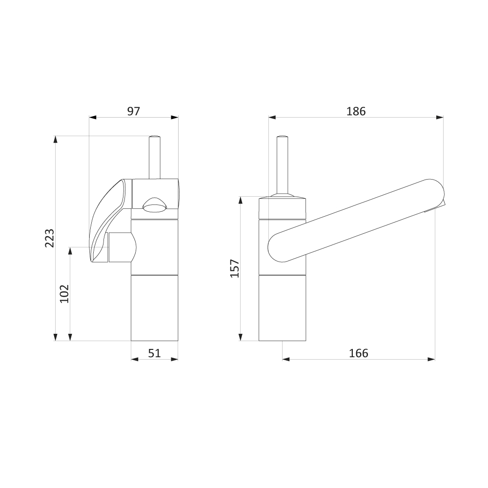 290217464 Arc смеситель для умывальника, хром, поворотный излив 186 мм, шт